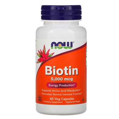 NOW Biotin 5000 mcg 60 капсул Биотин (B-7)