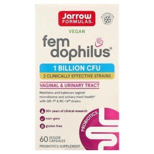 Jarrow Formulas Vegan Fem Dophilus 1 Billion CFU 60 рослинних капсул Пробіотики та пребіотики
