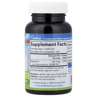 Carlson Vitamin D3 100 mcg (4,000 IU) 120 SoftGels Витамин D