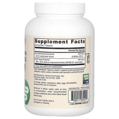 Jarrow Formulas Saccharomyces Boulardii + MOS 5 Billion CFU 180 растительных капсул Сахаромицеты буларди