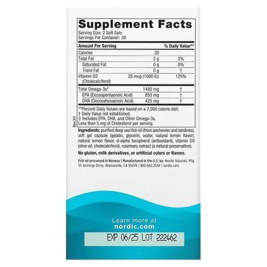 Nordic Naturals Ultimate Omega Xtra Lemon 1,480 mg 60 рідких капсул Омега-3