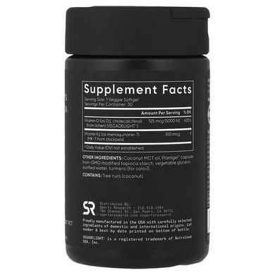 Sports Research D3 + K2 Plant-Based 5000 IU/100 mcg 30 рідких капсул Вітамін D3 + K-2