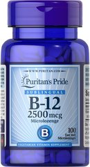 Puritan's Pride Vitamin B-12 2500 mcg Sublingual 100 смоткальних таблеток Вітамін B-12