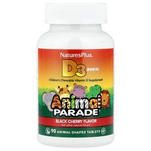 NaturesPlus Vitamin D3 500 IU 90 жувальні таблетки в формі тварин Вітамін D3 та D3+K2 для дітей