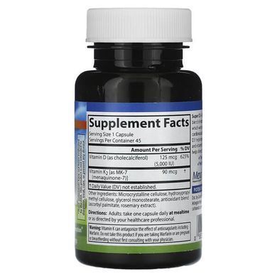 Carlson Super D3 + K2 5000IU/90mcg 45 рослинних капсул Вітамін D3 + K-2