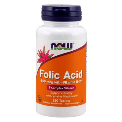 NOW Folic Acid 800 мкг 250 табл Фолієва кислота (B-9)