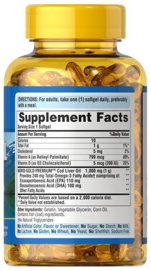 Puritan's Pride Cod Liver Oil 1000 mg 120 рідких капсул (Тріснуті капсули) Омега-3