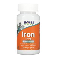NOW Iron 18 mg 120 рослинних капсул Залізо