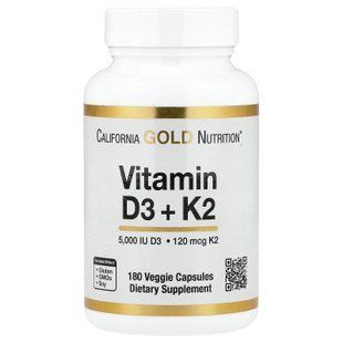California Gold Nutrition Vitamin D3 + K2 5000IU/120mcg 180 капсул Вітамін D3 + K-2