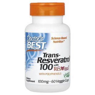 Doctor's Best Trans-Resveratrol 100 with ResVinol 60 капсул. Ресвератрол
