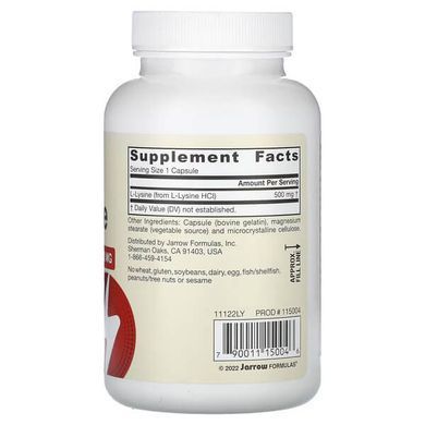 Jarrow Formulas L-Lysine 500 mg 100 capsules Лизин