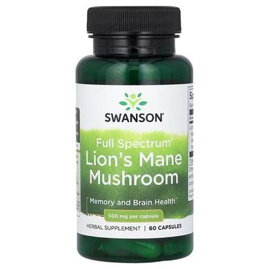 Swanson Full Spectrum Lion's Mane Mushroom 500 mg 60 капс. Грибы