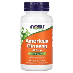 NOW American Ginseng 500 mg 100 рослинних капсул Женьшень