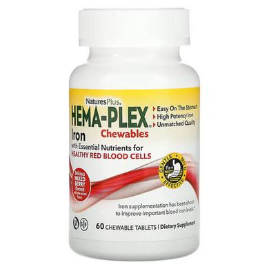 NaturesPlus Hema-Plex Iron Chewables 60 жевательных таблеток Железо