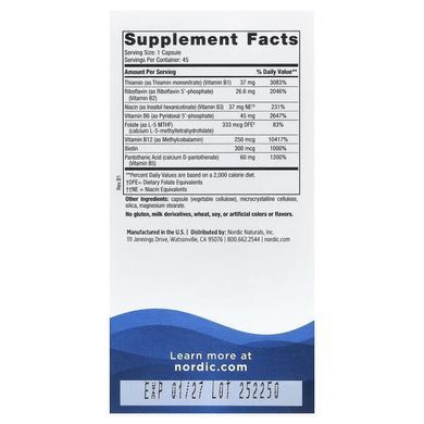 Nordic Naturals Vitamin B Complex 45 капсул Комплекс вітамінів групи В