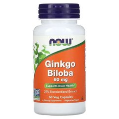 NOW Ginkgo Biloba 60 mg 60 рослинних капсул Гінкго Білоба