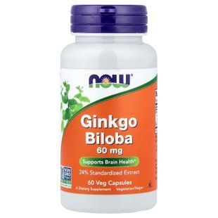 NOW Ginkgo Biloba 60 mg 60 рослинних капсул Гінкго Білоба