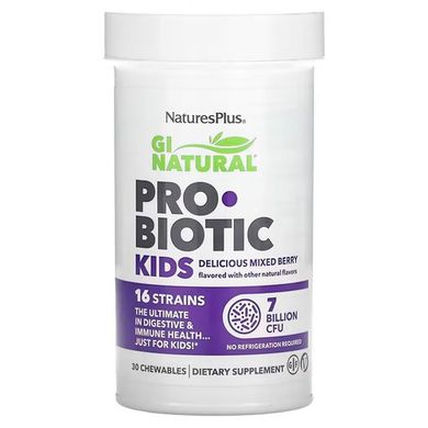 NaturesPlus Natural Probiotic Kids7 Billion CFU 30 жувальних таблеток Пробіотики та пребіотики