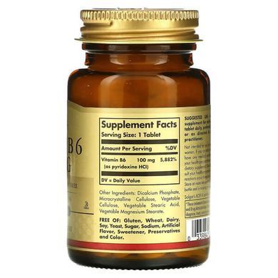 Solgar Vitamin B6 100 mg 100 таблеток Піридоксин (B-6)