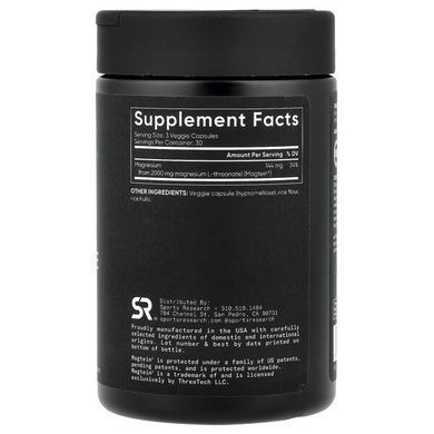 Sports Research Magtein Magnesium L-Threonate 90 Veggie Capsules Магний