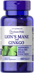 Puritan's Pride Lion's Mane and Ginkgo 60 капсул Їжовик гребінчастий (Левича грива)