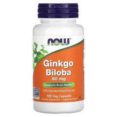 NOW Ginkgo Biloba 60 mg 120 рослинних капсул Гінкго Білоба
