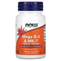 NOW Mega D-3 & MK-7 180 mcg (5,000 IU) 60 растительных капсул Витамин D3 + K-2