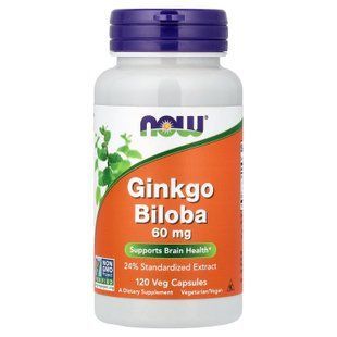NOW Ginkgo Biloba 60 mg 120 рослинних капсул Гінкго Білоба