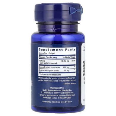 Life Extension Gamma E Mixed Tocopherols 60 рідких капсул (02.2027) Вітамін Е