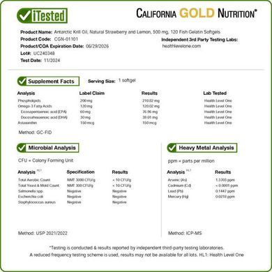California Gold Nutrition Antarctic Krill Oil 500 mg 120 гелевых капсул Масло криля (Krill oil)
