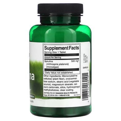 Swanson Spirulina 500 mg 180 таблеток Спіруліна