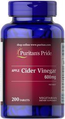 Puritan's Pride Apple Cider Vinegar 600 mg 200 таблеток Яблучний оцет