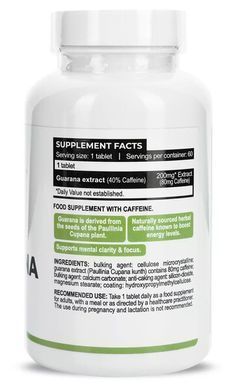 Progress Guarana 200 mg (Caffeine 80 mg) 60 таблеток Гуарана