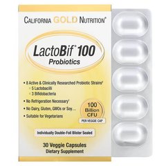 California Gold Nutrition LactoBif Probiotics 100 Billion CFU 30 Капсул Пробіотики та пребіотики