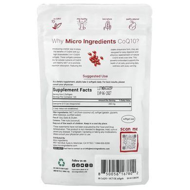 Micro Ingredients CoQ10 100 mg 240 Softgels Коэнзим Q-10