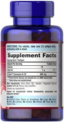 Puritan's Pride Co Q-10 400 mg 60 рідких капсул Коензим Q-10
