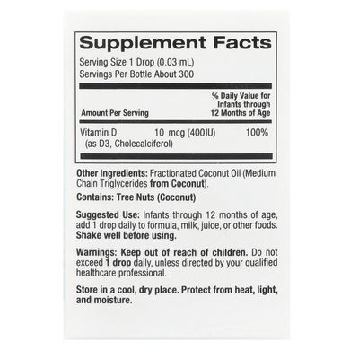 California Gold Nutrition Baby Vitamin D3 400 IU 10 мл Вітамін D3 та D3+K2 для дітей
