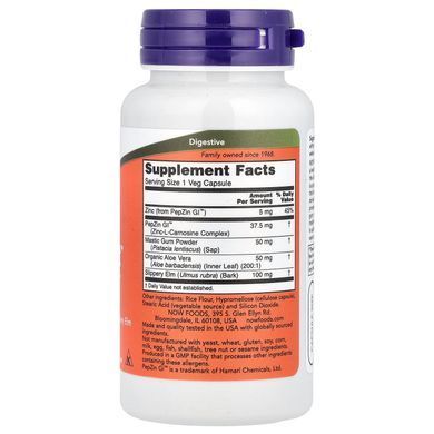 NOW Gastro Comfort with PepZin GI 60 капсул Цинк
