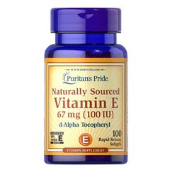Puritan's Pride Vitamin E-100 IU Naturally Sourced 100 рідких капсул Вітамін Е