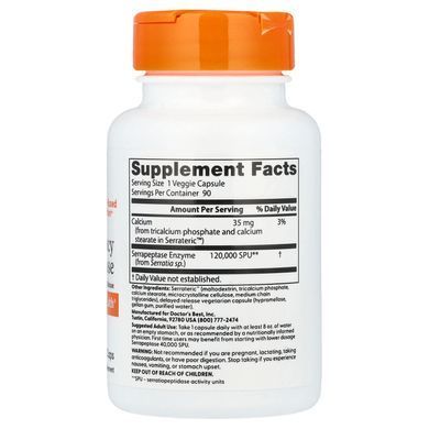 Doctor's Best Serrapeptase 120,000 SPU 90 Caps Серапептаза (Serrapeptase)