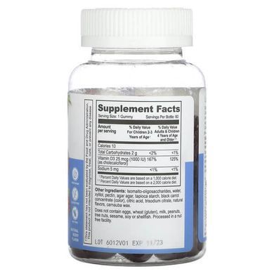 Lifeable Kids Vitamin D3 Sugar Free 25 mcg (1,000 IU) 60 жувальних цукерок (03.2027) Вітамін D3 та D3+K2 для дітей