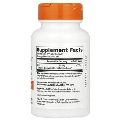 Doctor's Best Zinc Bisglycinate 50 mg 90 капсул Цинк