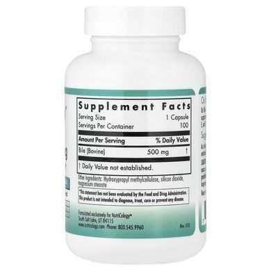 Nutricology Ox Bile 500 mg 100 рослинних капсул Жовчні кислоти