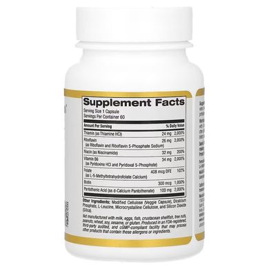 Сalifornia Gold Nutrition Vitamin B Complex 60 капсул Комплекс вітамінів групи В