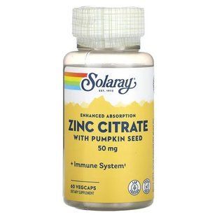 Solaray Zinc Citrate 50 mg 60 вегетарианских капсул (04.2027) Цинк