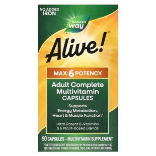 Nature's Way Alive! Max6 Potency Multivitamin No Added Iron 90 caps Универсальные