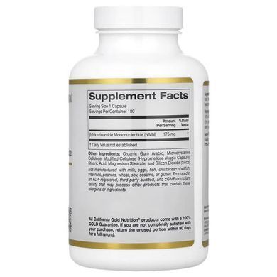 California Gold Nutrition NMN 175 mg 180 растительных капсул Ниацин (B-3)