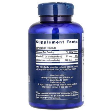 Life Extension Calcium Citrate with Vitamin D 200 капсул (02.2027) Кальцій