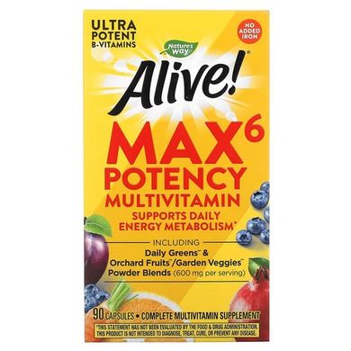 Nature's Way Alive! Max6 Potency Multivitamin No Added Iron 90 капсул Вітамінно-мінеральні комплекси