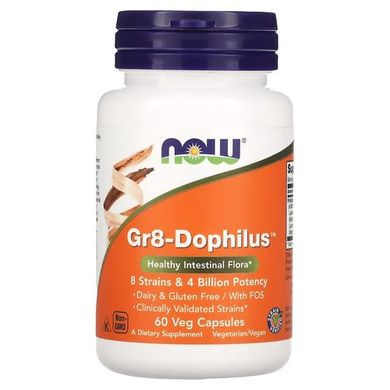 NOW Gr8-Dophilus 60 капсул Пробіотики та пребіотики